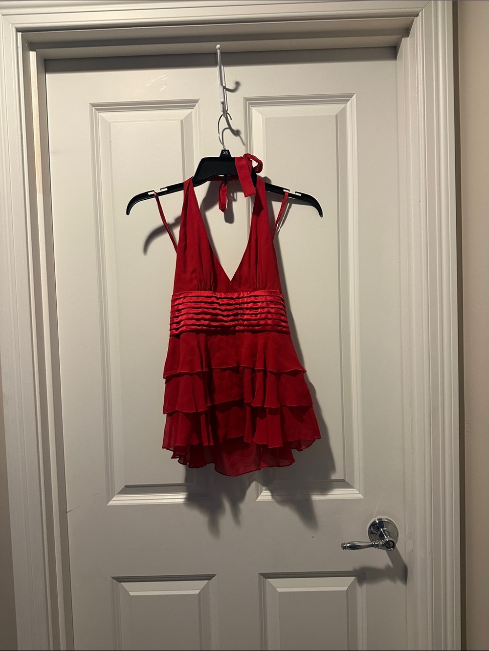 BCBGMaxAzria Red Tiered Halter Ruffle Camisole